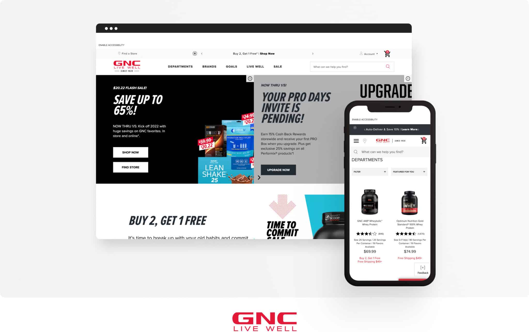 GNC homepage and mobile view