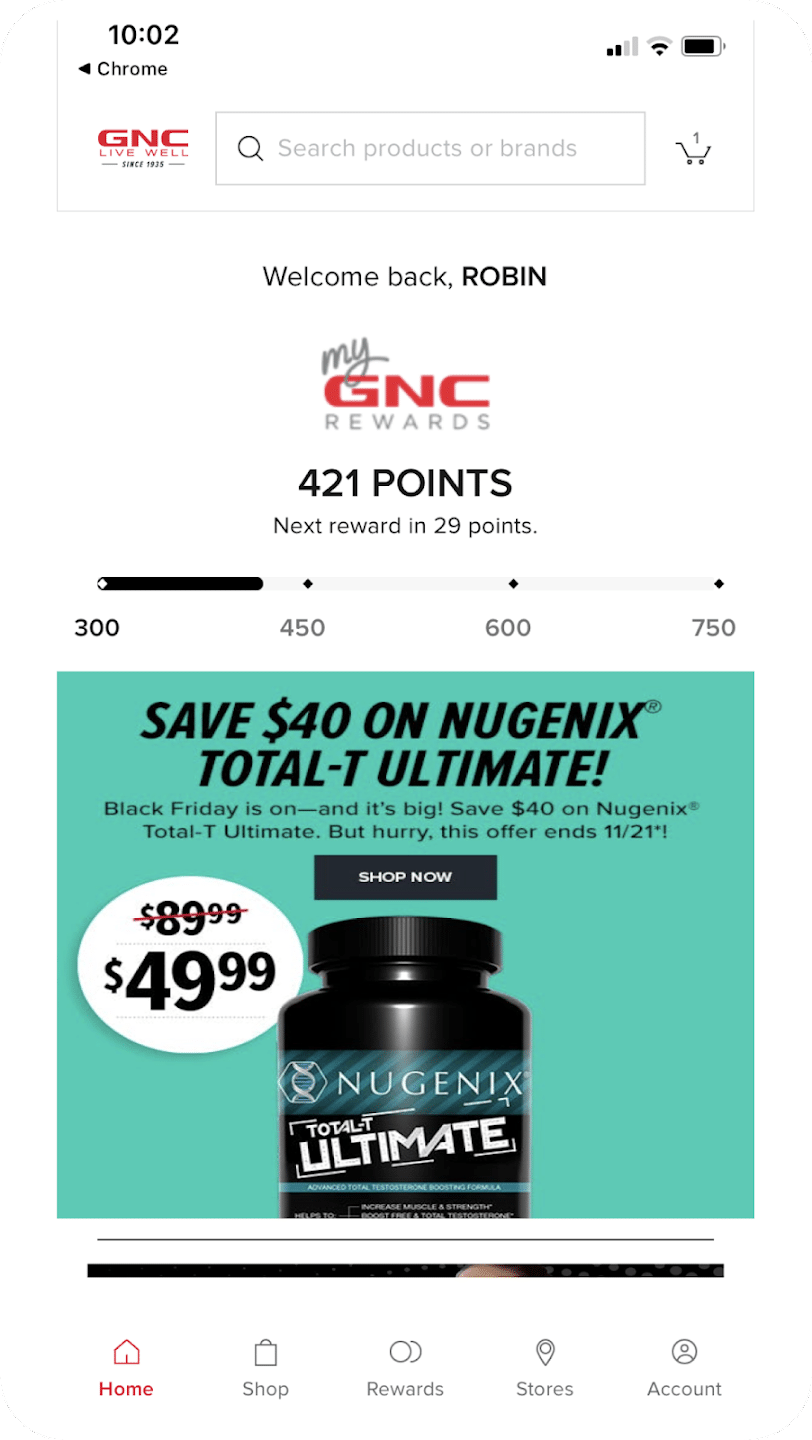 GNC app powered by headless commerce