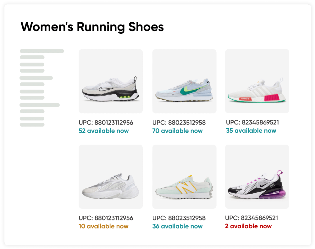 This is an image showing virtual inventory for women's running shoes