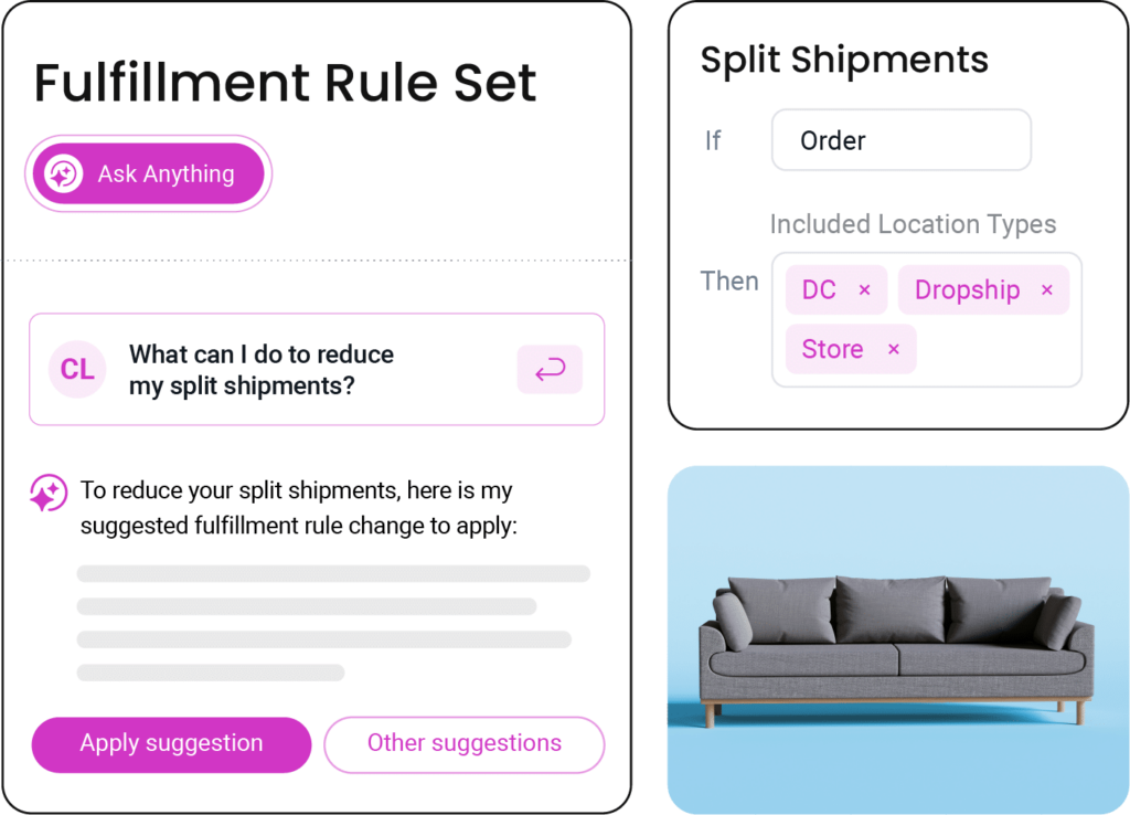 Screenshot displaying the fulfillment rule set, showcasing various configurations and settings for order processing.