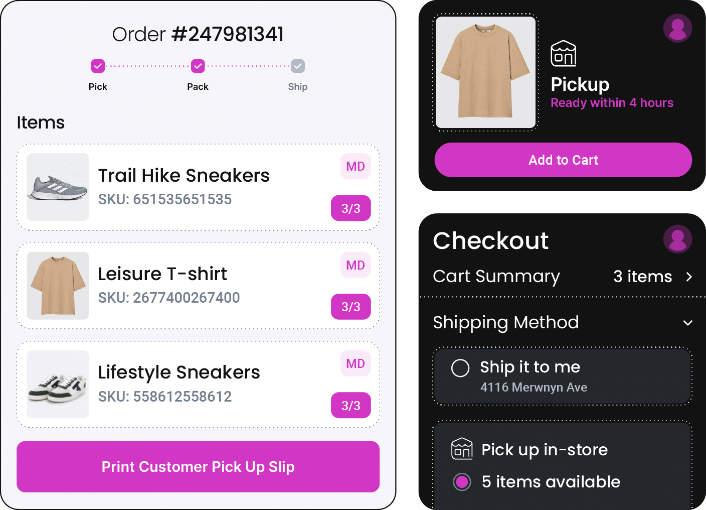 Clothing store app displaying the checkout screen, aimed at improving sales with comprehensive fulfillment solutions