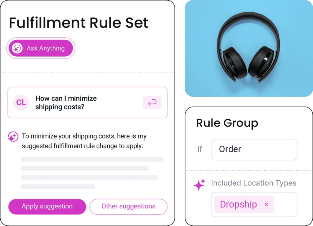 Screenshot displaying the fabric software AI interface for managing and setting fulfillment rules effectively.