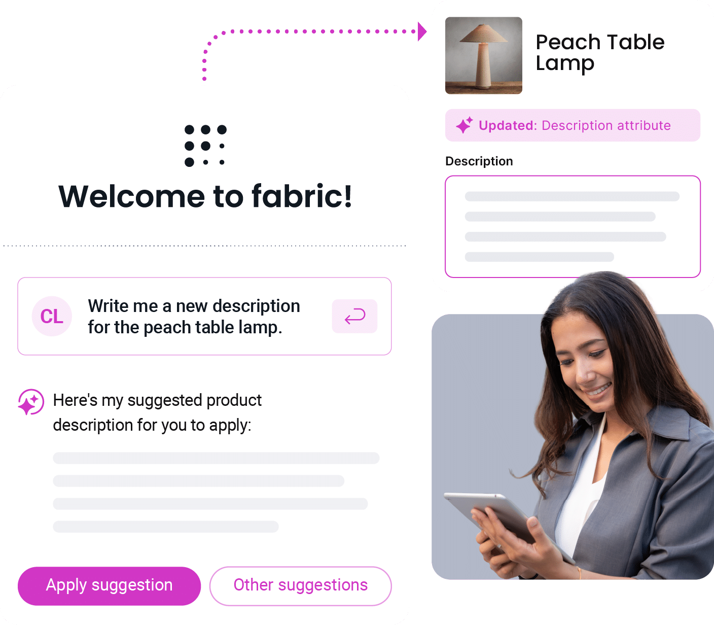 Image of a product on a website showcasing how fabric AI sofrware can enrich product data to create a better customer experience