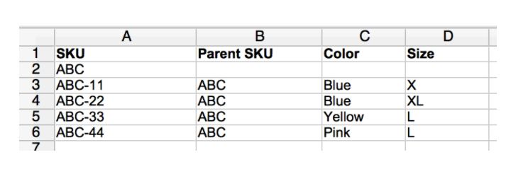 Parent variations sku spreadsheet for PIM data